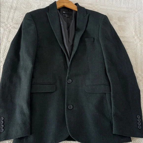 ASOS DESIGN skinny Men’s dark green herringbone Blazer Size 34